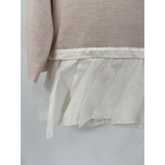 Tibi Merino Wool Mixed Media Pleated Hem Beige White Knit Sweater Size Small - Picture 2 of 6